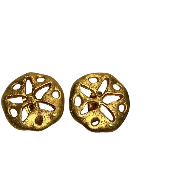 Vintage Gold-Tone Sand Dollar Clip-On Earrings big size beautiful - Picture 1 of 4